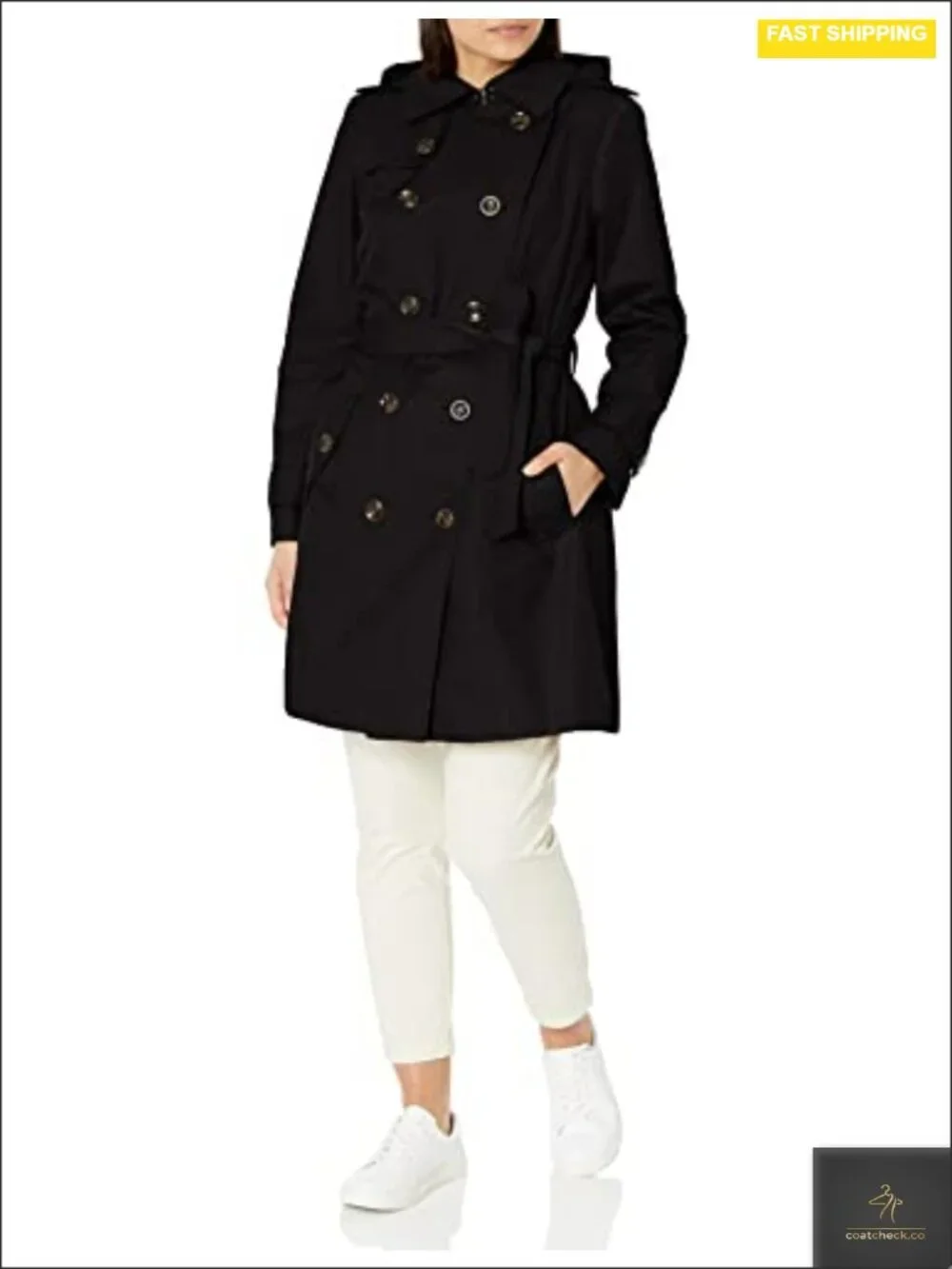 Women's Double Breasted Trench Coat with Belt - Water Resistant, 36